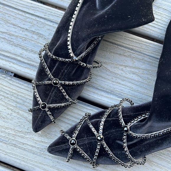 Sonia Rykiel Velvet Black Jewelled Thigh High Boots - Picture 2 of 3